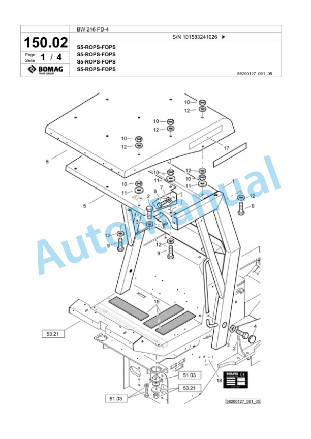 Bomag BW 216 PD-4 Single Drum Wheel Drive Vibratory Roller Spare Parts Catalogue 00818353 3 Bomag BW 216 PD-4 Single Drum Wheel Drive Vibratory Roller Spare Parts Catalogue 00818353-3