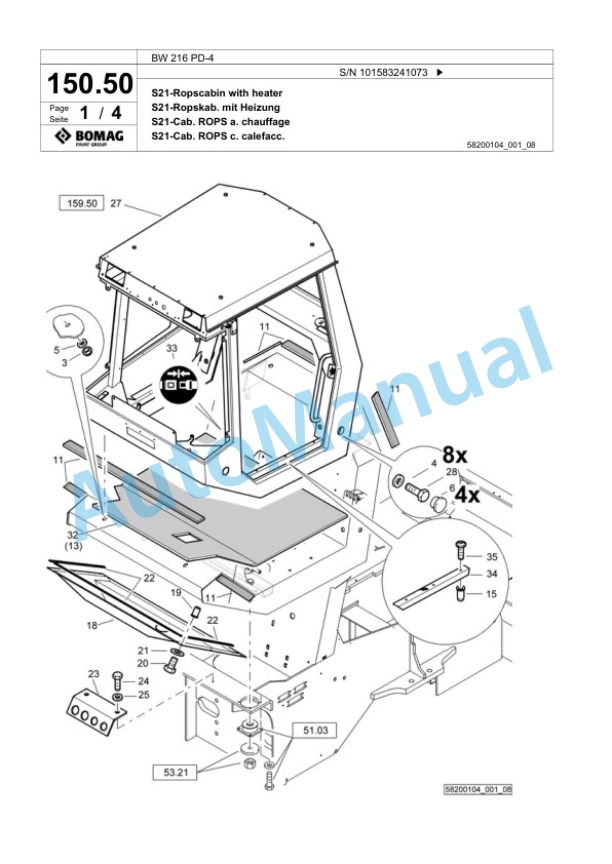 Bomag BW 216 PD-4 Single Drum Wheel Drive Vibratory Roller Spare Parts Catalogue 00824155 4 Bomag BW 216 PD-4 Single Drum Wheel Drive Vibratory Roller Spare Parts Catalogue 00824155-4