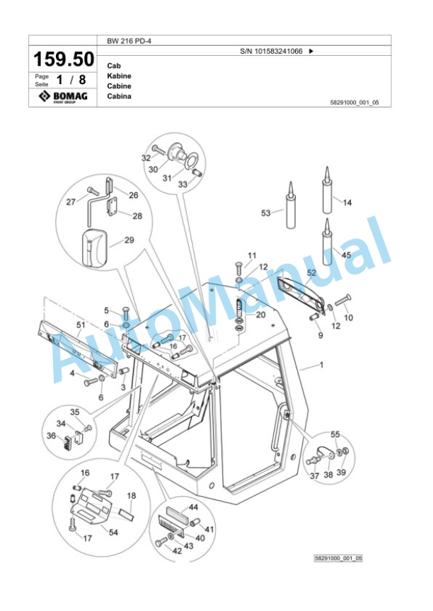 Bomag BW 216 PD-4 Single Drum Wheel Drive Vibratory Roller Spare Parts Catalogue 00824155 5 Bomag BW 216 PD-4 Single Drum Wheel Drive Vibratory Roller Spare Parts Catalogue 00824155-5