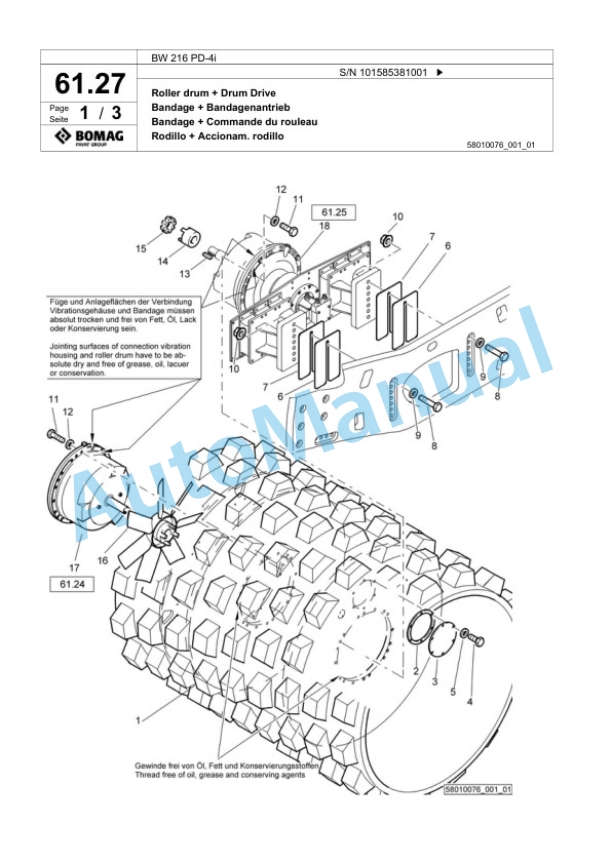 Bomag BW 216 PD-4i Single Drum Wheel Drive Vibratory Roller Spare Parts Catalogue 00824697 2 Bomag BW 216 PD-4i Single Drum Wheel Drive Vibratory Roller Spare Parts Catalogue 00824697-2