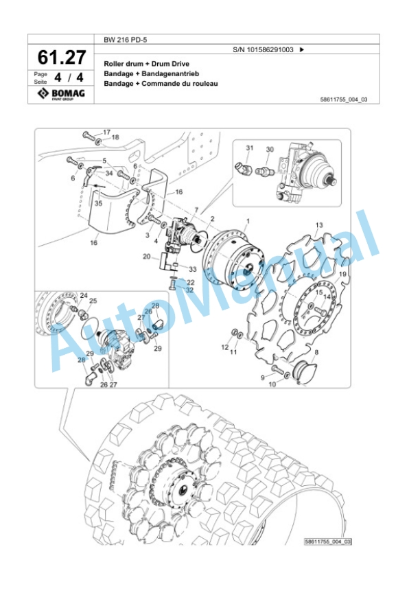 Bomag BW 216 PD-5 Single Drum Wheel Drive Vibratory Roller Spare Parts Catalogue 00824871 2 Bomag BW 216 PD-5 Single Drum Wheel Drive Vibratory Roller Spare Parts Catalogue 00824871-2