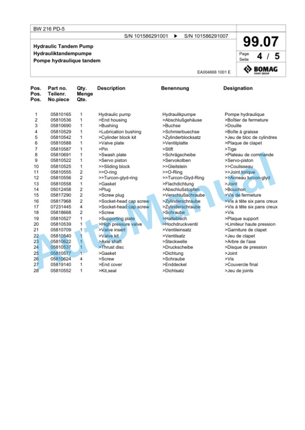 Bomag BW 216 PD-5 Single Drum Wheel Drive Vibratory Roller Spare Parts Catalogue 00824871 3 Bomag BW 216 PD-5 Single Drum Wheel Drive Vibratory Roller Spare Parts Catalogue 00824871-3