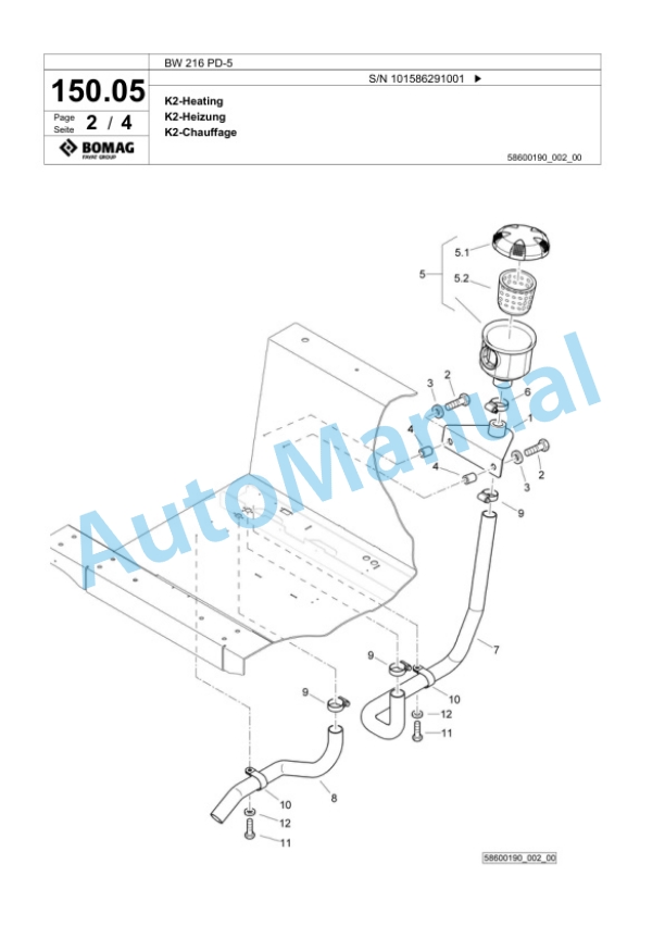 Bomag BW 216 PD-5 Single Drum Wheel Drive Vibratory Roller Spare Parts Catalogue 00824871 4 Bomag BW 216 PD-5 Single Drum Wheel Drive Vibratory Roller Spare Parts Catalogue 00824871-4