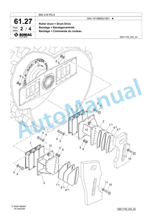 Bomag BW 216 PD-5 Single Drum Wheel Drive Vibratory Roller Spare Parts Catalogue 00825995 2 Bomag BW 216 PD-5 Single Drum Wheel Drive Vibratory Roller Spare Parts Catalogue 00825995-2