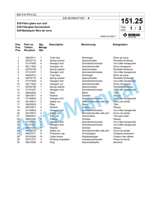 Bomag BW 216 PD-5 SL Single Drum Wheel Drive Vibratory Roller Spare Parts Catalogue 00826715 5 Bomag BW 216 PD-5 SL Single Drum Wheel Drive Vibratory Roller Spare Parts Catalogue 00826715-5