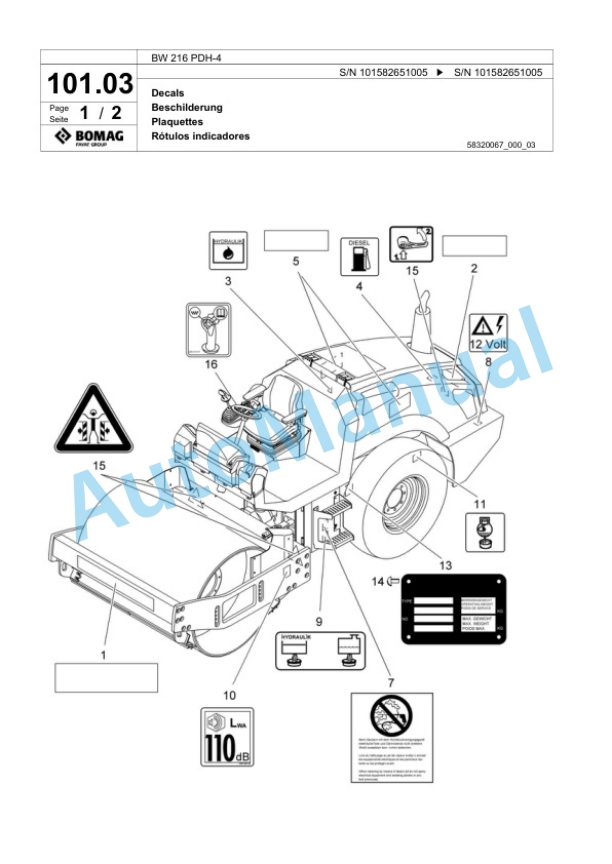 Bomag BW 216 PDH-4 Single Drum Wheel Drive Vibratory Roller Spare Parts Catalogue 00818157 3 Bomag BW 216 PDH-4 Single Drum Wheel Drive Vibratory Roller Spare Parts Catalogue 00818157-3
