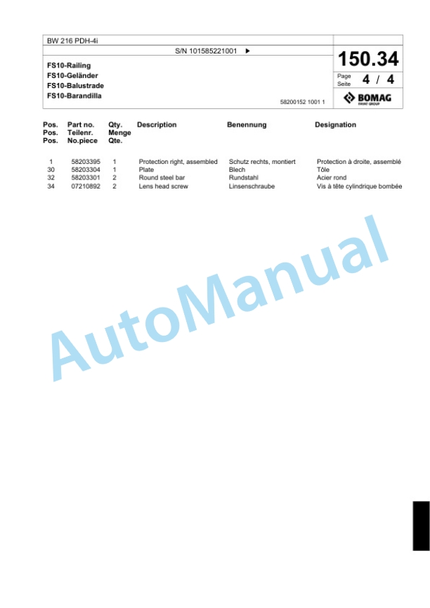 Bomag BW 216 PDH-4i Single Drum Wheel Drive Vibratory Roller Spare Parts Catalogue 00824469 4 Bomag BW 216 PDH-4i Single Drum Wheel Drive Vibratory Roller Spare Parts Catalogue 00824469-4