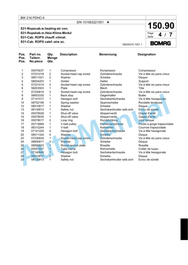 Bomag BW 216 PDHC-4 Single Drum Wheel Drive Vibratory Roller Spare Parts Catalogue 00818349 5 Bomag BW 216 PDHC-4 Single Drum Wheel Drive Vibratory Roller Spare Parts Catalogue 00818349-5