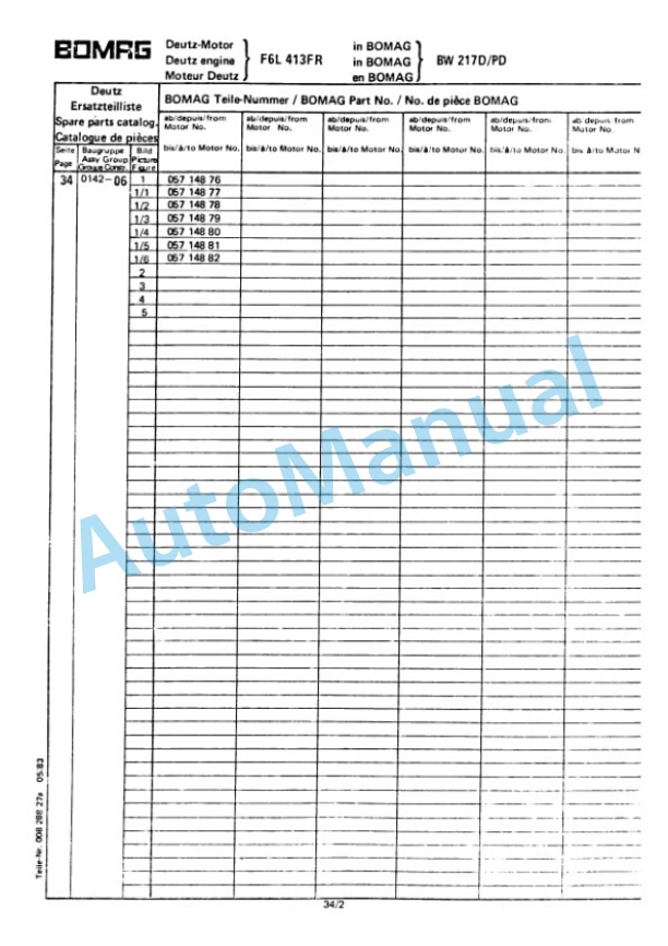 Bomag BW 217 D, BW 217 PD Single Drum Vibratory Roller Spare Parts Catalogue 00814311 3 Bomag BW 217 D, BW 217 PD Single Drum Vibratory Roller Spare Parts Catalogue 00814311-3