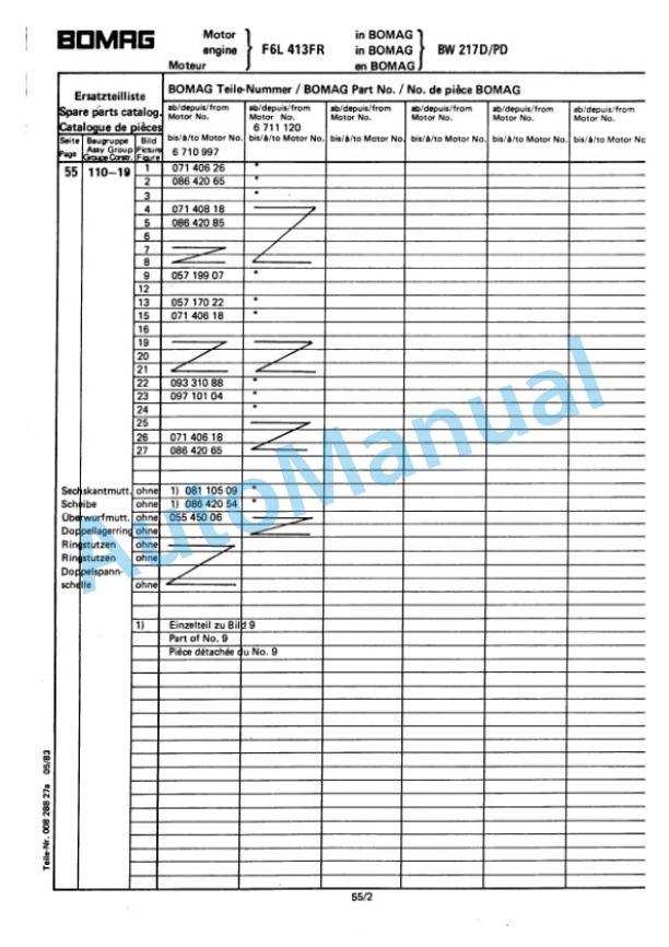 Bomag BW 217 D, BW 217 PD Single Drum Vibratory Roller Spare Parts Catalogue 00814314 4 Bomag BW 217 D, BW 217 PD Single Drum Vibratory Roller Spare Parts Catalogue 00814314-4