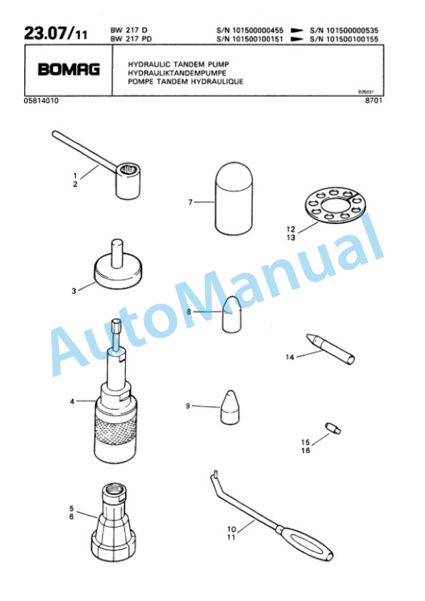 Bomag BW 217 D, BW 217 PD Single Drum Wheel Drive Vibratory Roller Spare Parts Catalogue 00810140 2 Bomag BW 217 D, BW 217 PD Single Drum Wheel Drive Vibratory Roller Spare Parts Catalogue 00810140-2