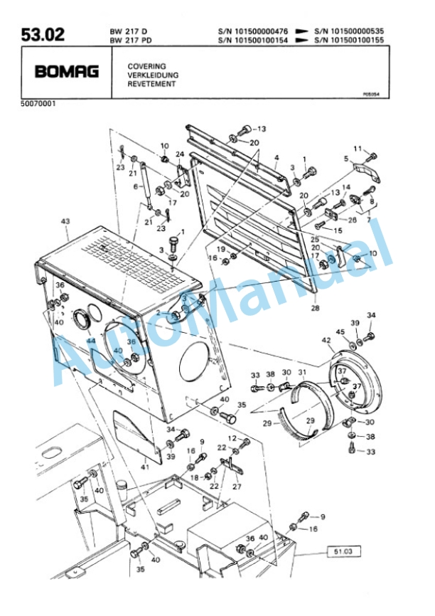 Bomag BW 217 D, BW 217 PD Single Drum Wheel Drive Vibratory Roller Spare Parts Catalogue 00810140 3 Bomag BW 217 D, BW 217 PD Single Drum Wheel Drive Vibratory Roller Spare Parts Catalogue 00810140-3