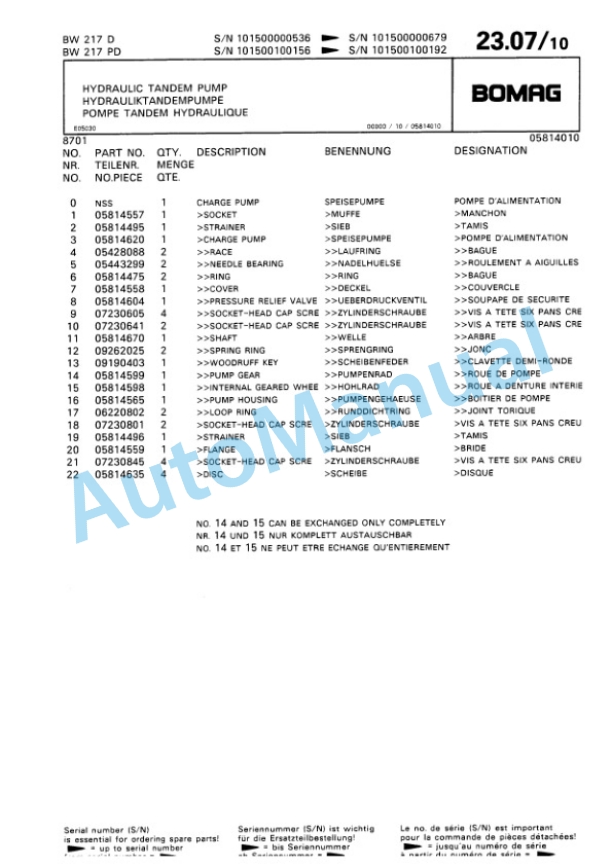 Bomag BW 217 D, BW 217 PD Single Drum Wheel Drive Vibratory Roller Spare Parts Catalogue 00810240 2 Bomag BW 217 D, BW 217 PD Single Drum Wheel Drive Vibratory Roller Spare Parts Catalogue 00810240-2