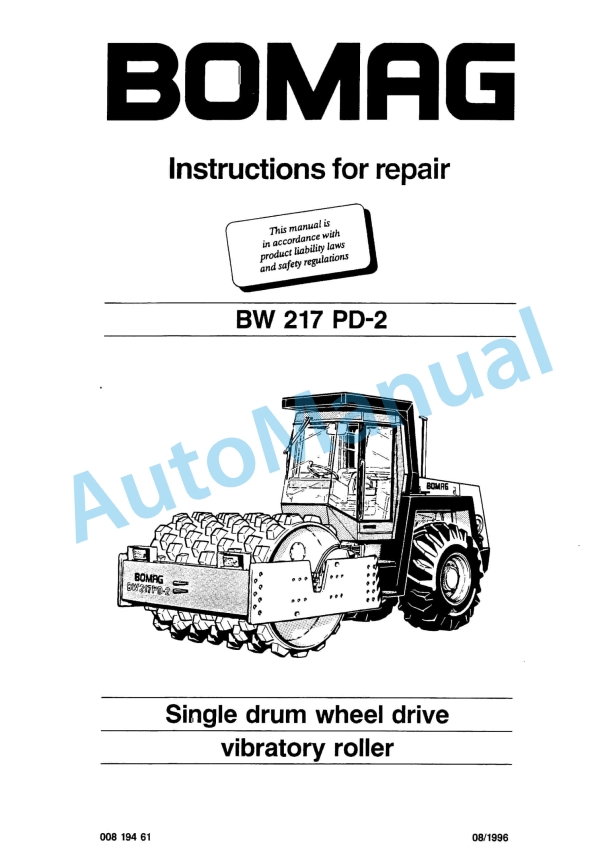 Bomag BW 217 PD-2 Single Drum Wheel Drive Repair Instructions 00819461