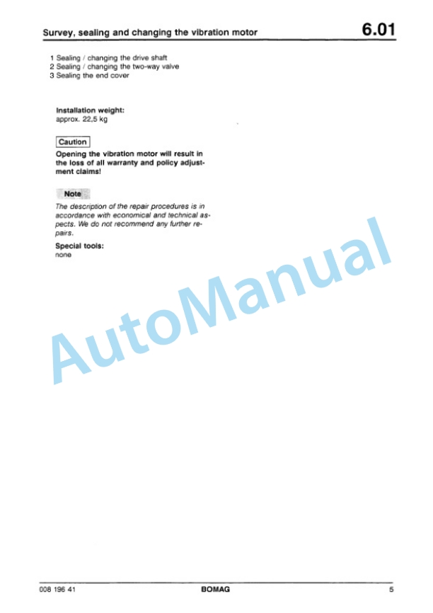 Bomag BW 217 PD-2 Single Drum Wheel Drive Repair Instructions 00819461 5 Bomag BW 217 PD-2 Single Drum Wheel Drive Repair Instructions 00819461-5