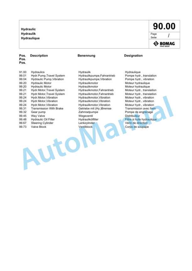 Bomag BW 218 D-40 Single Drum Wheel Drive Vibratory Roller Spare Parts Catalogue 00818671 2 Bomag BW 218 D-40 Single Drum Wheel Drive Vibratory Roller Spare Parts Catalogue 00818671-2