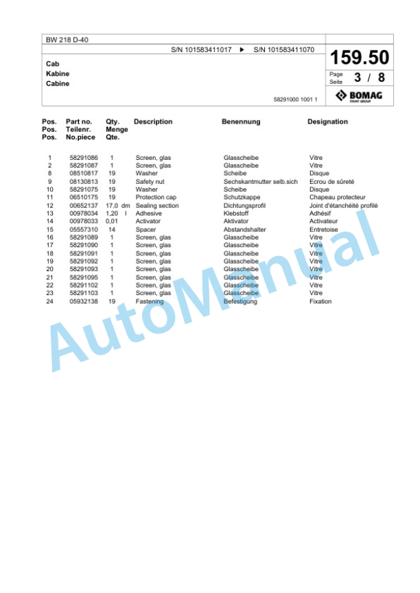 Bomag BW 218 D-40 Single Drum Wheel Drive Vibratory Roller Spare Parts Catalogue 00818671 5 Bomag BW 218 D-40 Single Drum Wheel Drive Vibratory Roller Spare Parts Catalogue 00818671-5