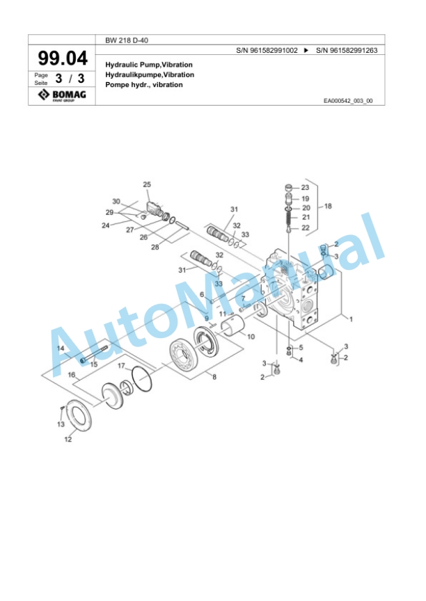 Bomag BW 218 D-40 Single Drum Wheel Drive Vibratory Roller Spare Parts Catalogue 00826187 3 Bomag BW 218 D-40 Single Drum Wheel Drive Vibratory Roller Spare Parts Catalogue 00826187-3