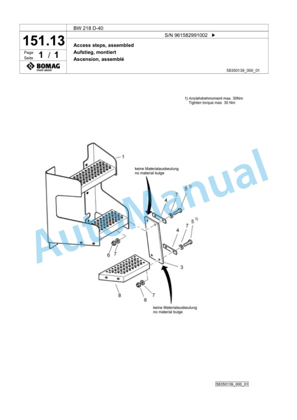 Bomag BW 218 D-40 Single Drum Wheel Drive Vibratory Roller Spare Parts Catalogue 00826187 5 Bomag BW 218 D-40 Single Drum Wheel Drive Vibratory Roller Spare Parts Catalogue 00826187-5