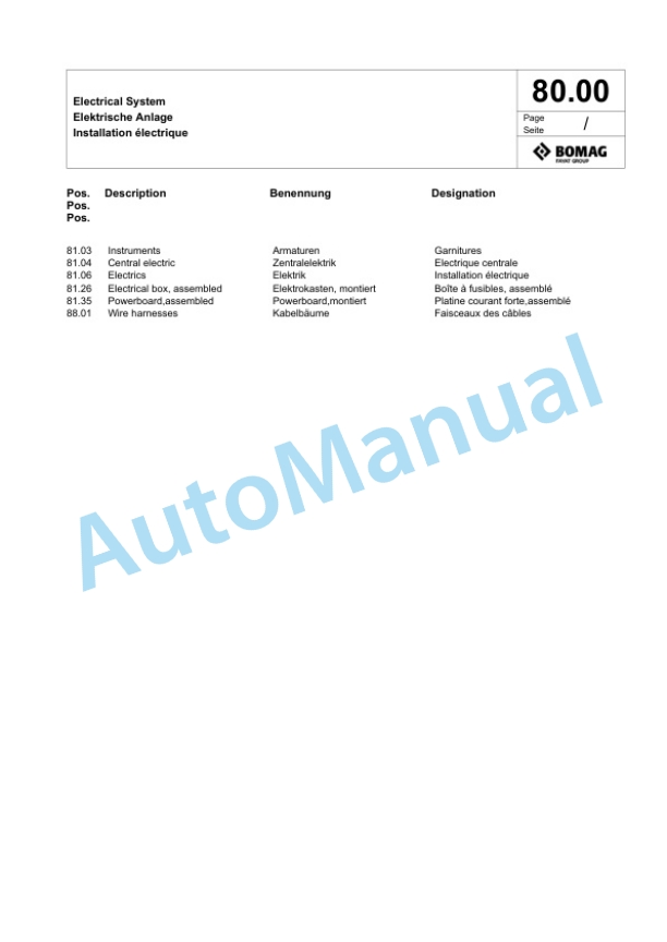 Bomag BW 219 BVC-5 Single Drum Wheel Drive Vibratory Roller Spare Parts Catalogue 00825707 2 Bomag BW 219 BVC-5 Single Drum Wheel Drive Vibratory Roller Spare Parts Catalogue 00825707-2