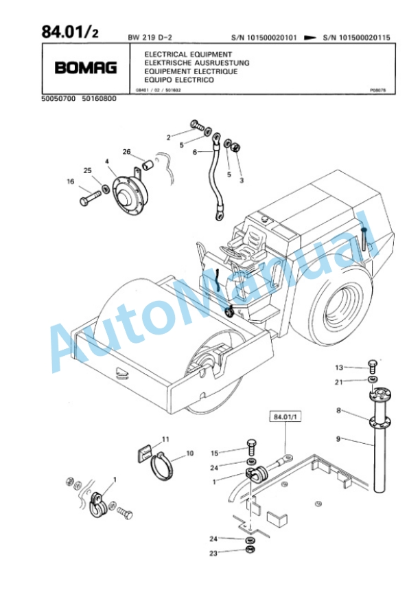 Bomag BW 219 D-2 to BW 219 PDH-2 Single Drum Wheel Drive Vibratory Roller Spare Parts Catalogue 00810095 3 Bomag BW 219 D-2 to BW 219 PDH-2 Single Drum Wheel Drive Vibratory Roller Spare Parts Catalogue 00810095-3