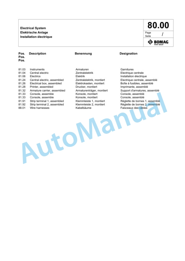 Bomag BW 219 D-4 Single Drum Wheel Drive Vibratory Roller Spare Parts Catalogue 00824821-2