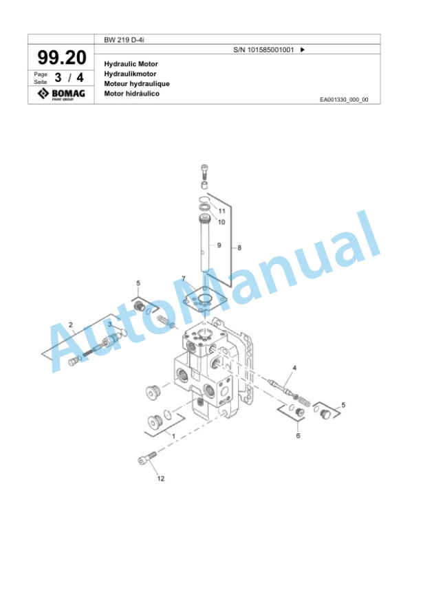 Bomag BW 219 D-4i Single Drum Wheel Drive Vibratory Roller Spare Parts Catalogue 00817817 3 Bomag BW 219 D-4i Single Drum Wheel Drive Vibratory Roller Spare Parts Catalogue 00817817-3