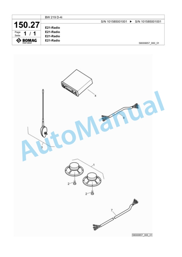 Bomag BW 219 D-4i Single Drum Wheel Drive Vibratory Roller Spare Parts Catalogue 00817817 4 Bomag BW 219 D-4i Single Drum Wheel Drive Vibratory Roller Spare Parts Catalogue 00817817-4