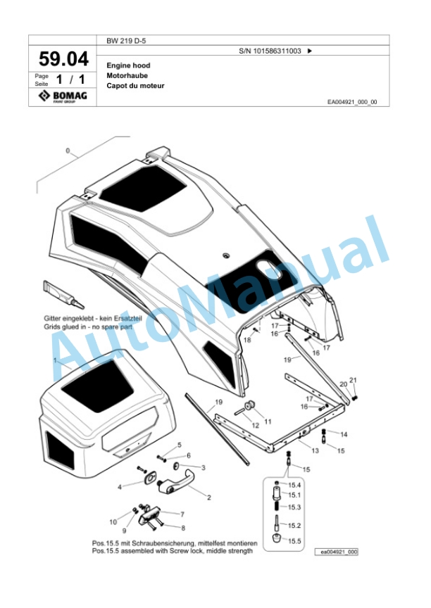 Bomag BW 219 D-5 Single Drum Wheel Drive Vibratory Roller Spare Parts Catalogue 00824829 2 Bomag BW 219 D-5 Single Drum Wheel Drive Vibratory Roller Spare Parts Catalogue 00824829-2