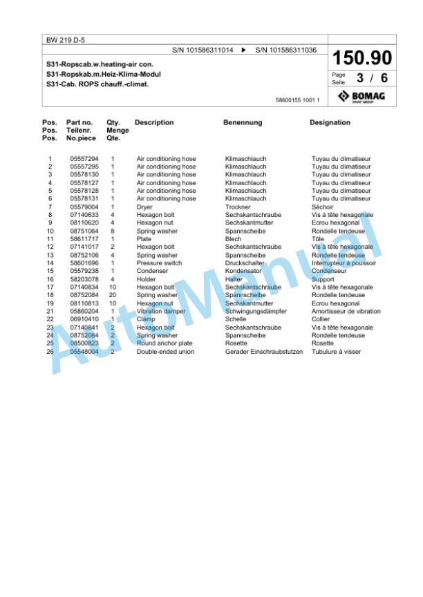 Bomag BW 219 D-5 Single Drum Wheel Drive Vibratory Roller Spare Parts Catalogue 00824829 5 Bomag BW 219 D-5 Single Drum Wheel Drive Vibratory Roller Spare Parts Catalogue 00824829-5