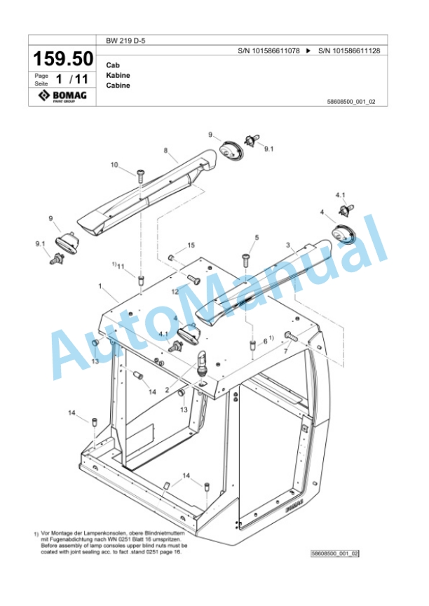 Bomag BW 219 D-5 Single Drum Wheel Drive Vibratory Roller Spare Parts Catalogue 00825219 4 Bomag BW 219 D-5 Single Drum Wheel Drive Vibratory Roller Spare Parts Catalogue 00825219-4