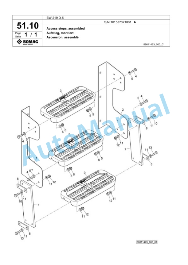 Bomag BW 219 D-5 Single Drum Wheel Drive Vibratory Roller Spare Parts Catalogue 00825849 2 Bomag BW 219 D-5 Single Drum Wheel Drive Vibratory Roller Spare Parts Catalogue 00825849-2
