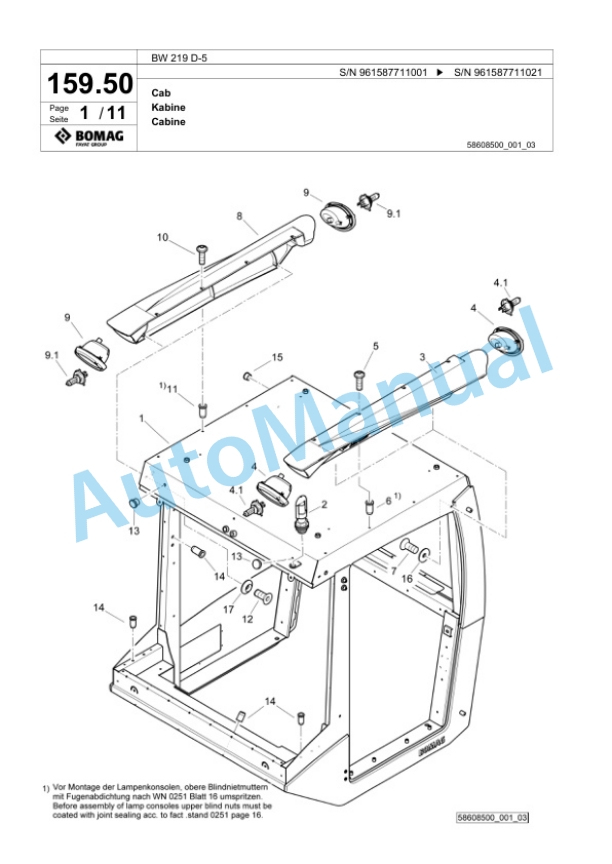 Bomag BW 219 D-5 Single Drum Wheel Drive Vibratory Roller Spare Parts Catalogue 00826687 5 Bomag BW 219 D-5 Single Drum Wheel Drive Vibratory Roller Spare Parts Catalogue 00826687-5