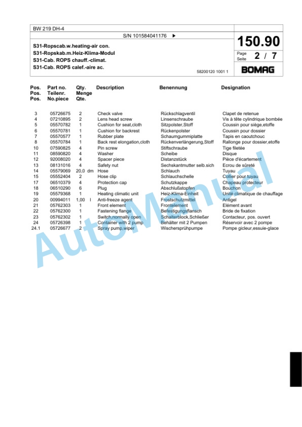 Bomag BW 219 DH-4 Single Drum Wheel Drive Vibratory Roller Spare Parts Catalogue 00818857 5 Bomag BW 219 DH-4 Single Drum Wheel Drive Vibratory Roller Spare Parts Catalogue 00818857-5