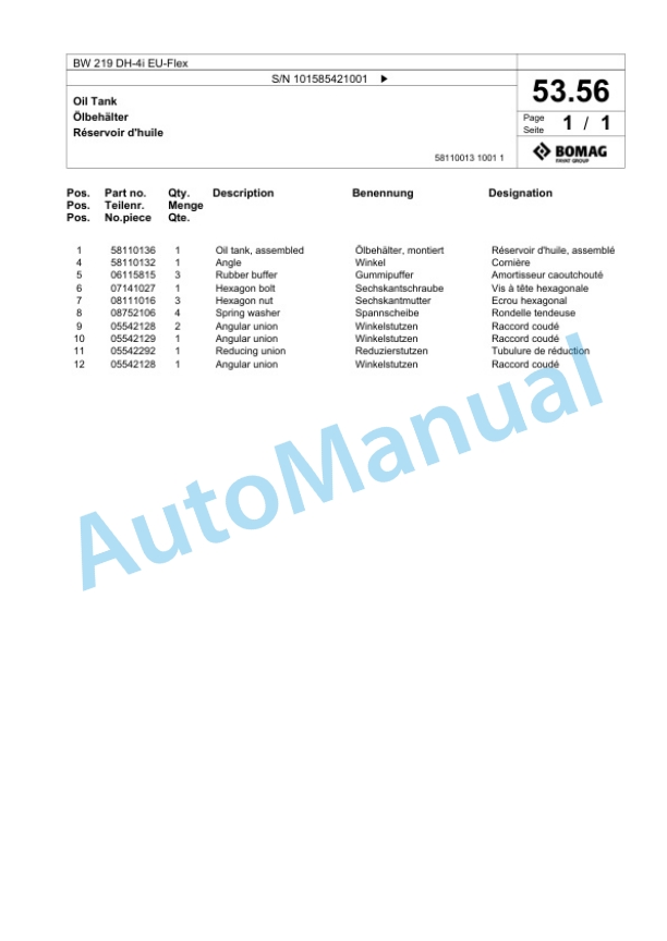 Bomag BW 219 DH-4i EU-Flex Single Drum Wheel Drive Vibratory Roller Spare Parts Catalogue 00824967 2 Bomag BW 219 DH-4i EU-Flex Single Drum Wheel Drive Vibratory Roller Spare Parts Catalogue 00824967-2