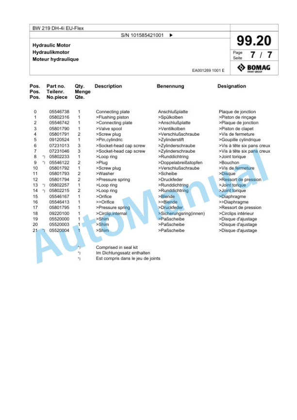 Bomag BW 219 DH-4i EU-Flex Single Drum Wheel Drive Vibratory Roller Spare Parts Catalogue 00824967 3 Bomag BW 219 DH-4i EU-Flex Single Drum Wheel Drive Vibratory Roller Spare Parts Catalogue 00824967-3