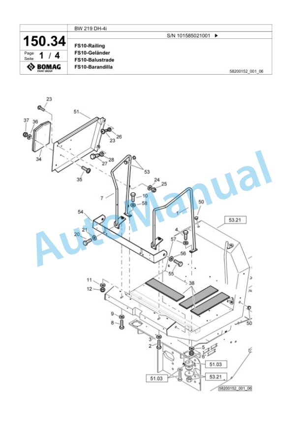 Bomag BW 219 DH-4i Single Drum Wheel Drive Vibratory Roller Spare Parts Catalogue 00824221 4 Bomag BW 219 DH-4i Single Drum Wheel Drive Vibratory Roller Spare Parts Catalogue 00824221-4