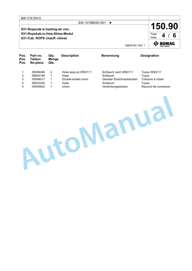 Bomag BW 219 DH-5 Single Drum Wheel Drive Vibratory Roller Spare Parts Catalogue 00824875 5 Bomag BW 219 DH-5 Single Drum Wheel Drive Vibratory Roller Spare Parts Catalogue 00824875-5