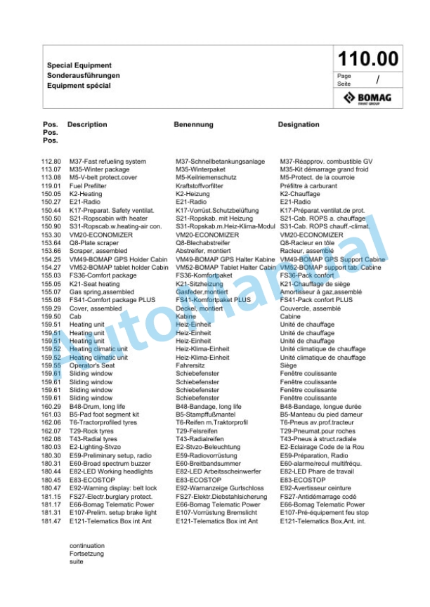 Bomag BW 219 DH-5 Single Drum Wheel Drive Vibratory Roller Spare Parts Catalogue 00825223 3 Bomag BW 219 DH-5 Single Drum Wheel Drive Vibratory Roller Spare Parts Catalogue 00825223-3