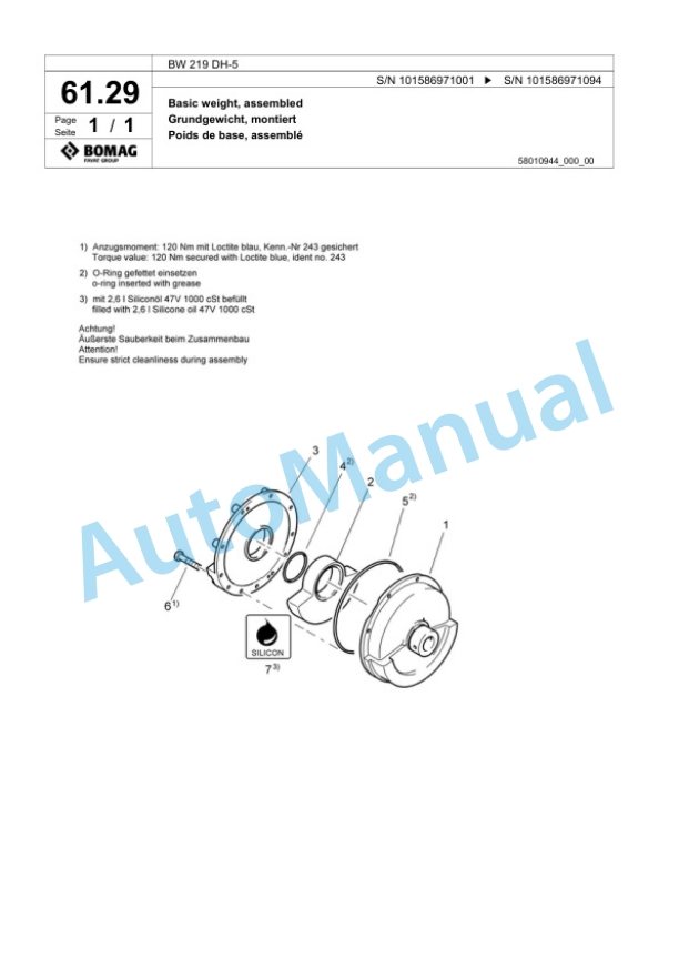 Bomag BW 219 DH-5 Single Drum Wheel Drive Vibratory Roller Spare Parts Catalogue 00825701 2 Bomag BW 219 DH-5 Single Drum Wheel Drive Vibratory Roller Spare Parts Catalogue 00825701-2
