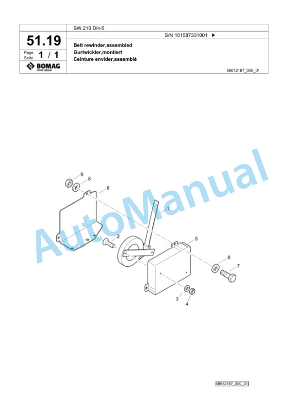 Bomag BW 219 DH-5 Single Drum Wheel Drive Vibratory Roller Spare Parts Catalogue 00825851 2 Bomag BW 219 DH-5 Single Drum Wheel Drive Vibratory Roller Spare Parts Catalogue 00825851-2