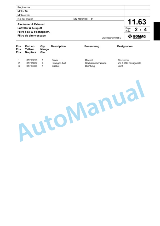 Bomag BW 219 PD-4 Single Drum Wheel Drive Vibratory Roller Spare Parts Catalogue 00817949 2 Bomag BW 219 PD-4 Single Drum Wheel Drive Vibratory Roller Spare Parts Catalogue 00817949-2