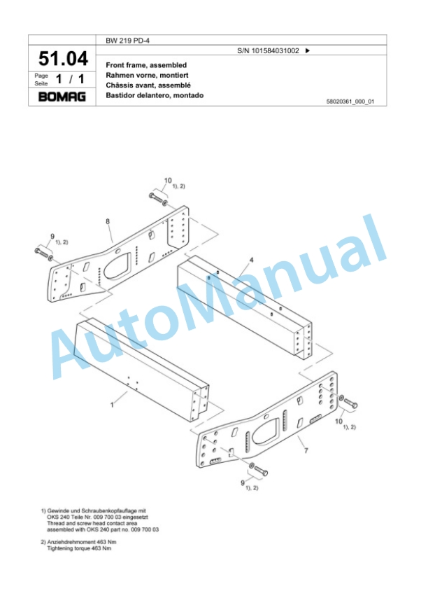 Bomag BW 219 PD-4 Single Drum Wheel Drive Vibratory Roller Spare Parts Catalogue 00818855 2 Bomag BW 219 PD-4 Single Drum Wheel Drive Vibratory Roller Spare Parts Catalogue 00818855-2