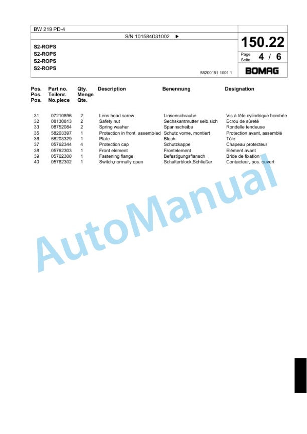 Bomag BW 219 PD-4 Single Drum Wheel Drive Vibratory Roller Spare Parts Catalogue 00818855 4 Bomag BW 219 PD-4 Single Drum Wheel Drive Vibratory Roller Spare Parts Catalogue 00818855-4