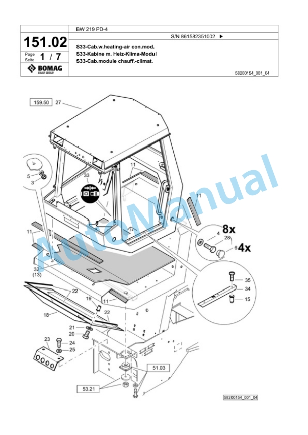 Bomag BW 219 PD-4 Single Drum Wheel Drive Vibratory Roller Spare Parts Catalogue 00824823 4 Bomag BW 219 PD-4 Single Drum Wheel Drive Vibratory Roller Spare Parts Catalogue 00824823-4
