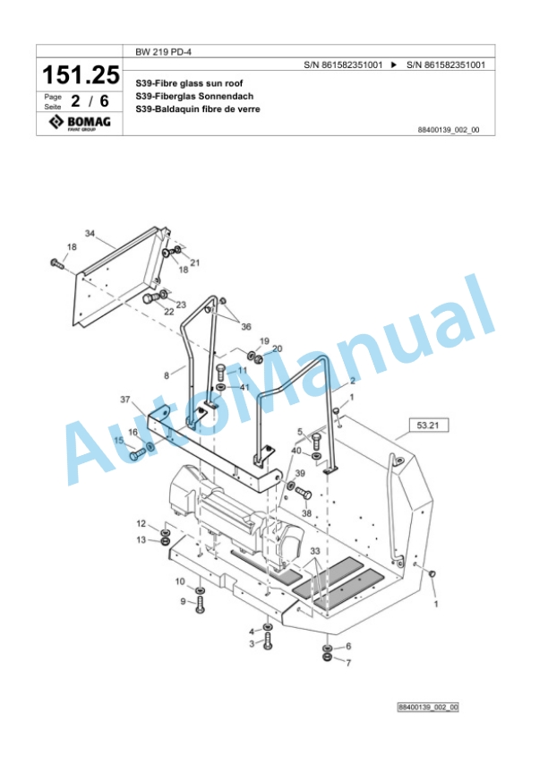 Bomag BW 219 PD-4 Single Drum Wheel Drive Vibratory Roller Spare Parts Catalogue 00824823 5 Bomag BW 219 PD-4 Single Drum Wheel Drive Vibratory Roller Spare Parts Catalogue 00824823-5