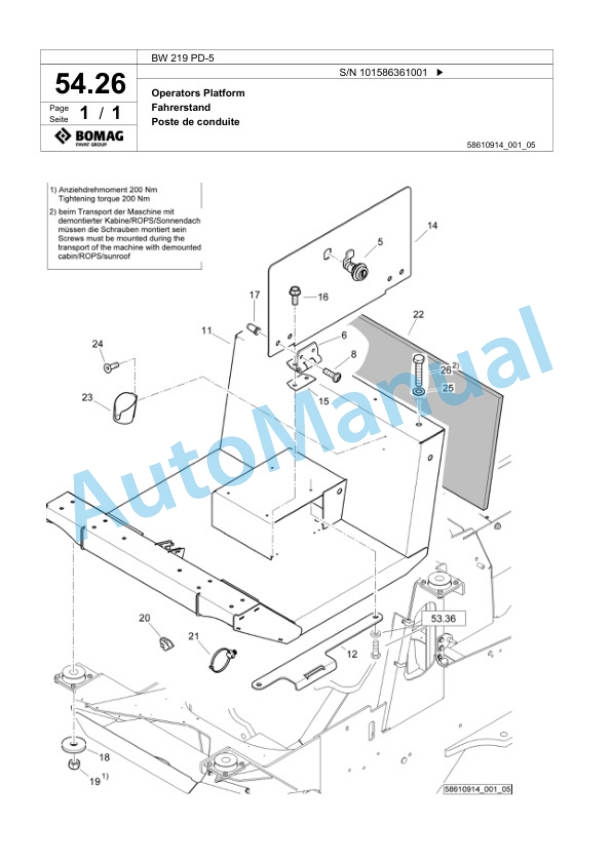 Bomag BW 219 PD-5 Single Drum Wheel Drive Vibratory Roller Spare Parts Catalogue 00824877 2 Bomag BW 219 PD-5 Single Drum Wheel Drive Vibratory Roller Spare Parts Catalogue 00824877-2