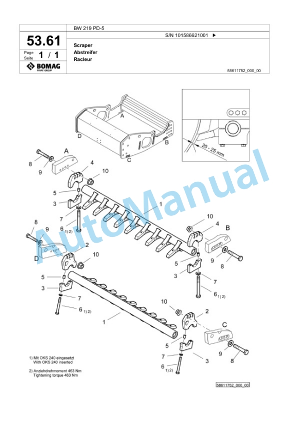 Bomag BW 219 PD-5 Single Drum Wheel Drive Vibratory Roller Spare Parts Catalogue 00825221 2 Bomag BW 219 PD-5 Single Drum Wheel Drive Vibratory Roller Spare Parts Catalogue 00825221-2
