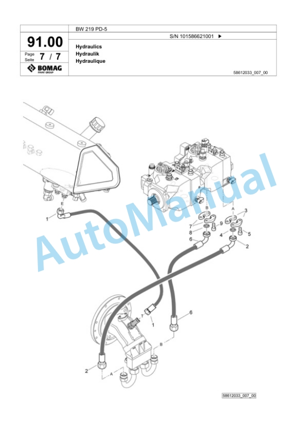 Bomag BW 219 PD-5 Single Drum Wheel Drive Vibratory Roller Spare Parts Catalogue 00825221 3 Bomag BW 219 PD-5 Single Drum Wheel Drive Vibratory Roller Spare Parts Catalogue 00825221-3