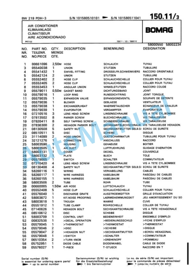 Bomag BW 219 PDH-3 Single Drum Wheel Drive Vibratory Roller Spare Parts Catalogue 00815351 4 Bomag BW 219 PDH-3 Single Drum Wheel Drive Vibratory Roller Spare Parts Catalogue 00815351-4